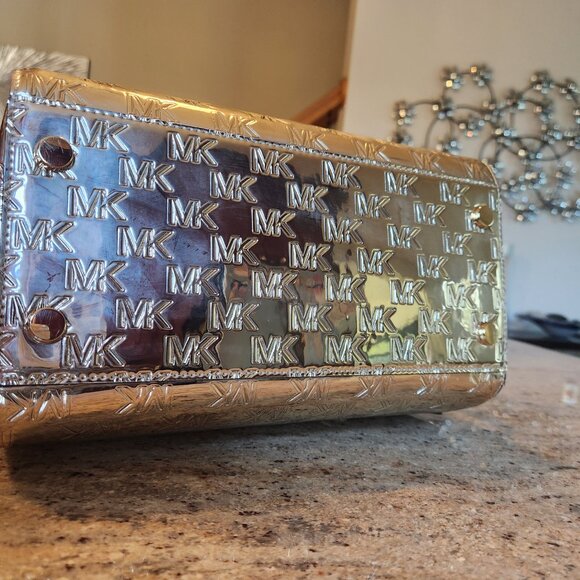 Michael Kors Gold Embossed MK Gold Metallic-Finish Grayson Satchel - Picture 6 of 12